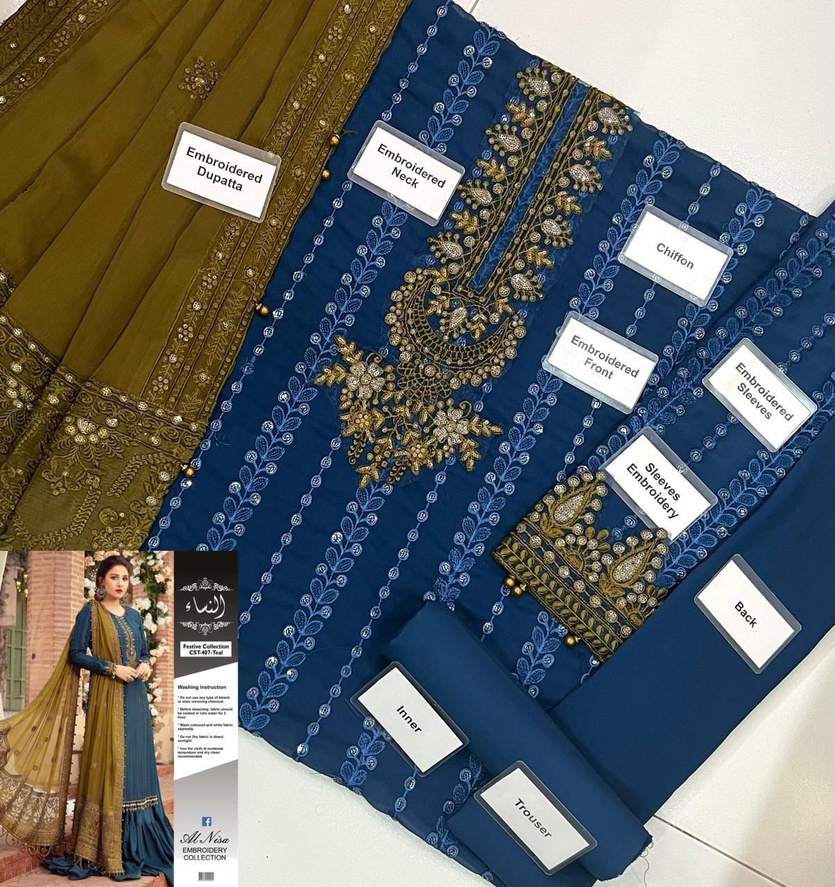 3PC UNSTITCHED CHIFFON SUIT