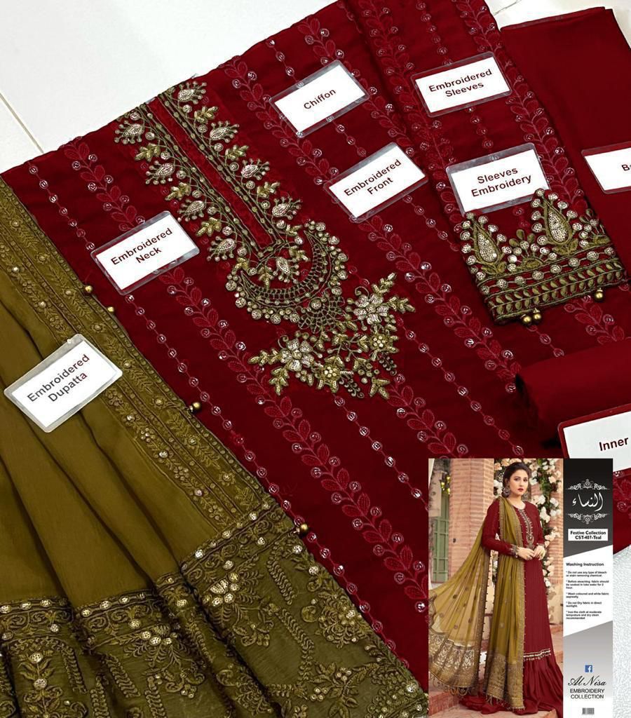 3PC UNSTITCHED CHIFFON SUIT