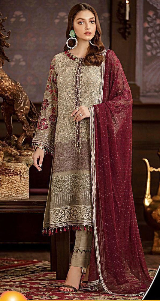 3PC UNSTITCHED  CHIFFON SUIT